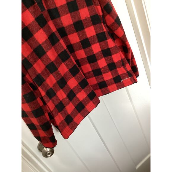 Eddie Bauer Buffalo Plaid Bauer 1/4-Snap Fleece Sweatshirt Black Red Medium - Picture 3 of 9